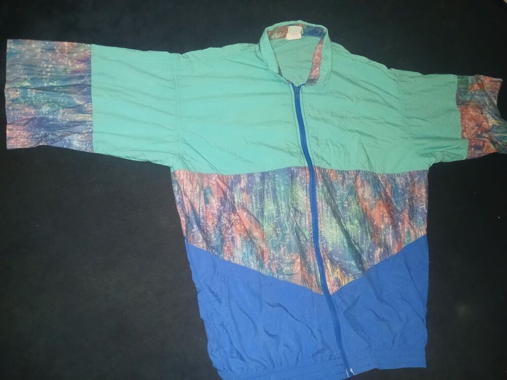 Vintage Sun Blocks Zip Up Shirt Cover Up Nylon Supplex Teal Blue Medium